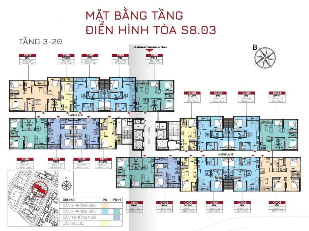 Mặt bằng S8.03 The Origami Vinhomes Grand Park tầng 3-20